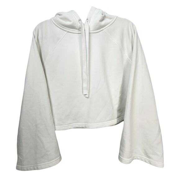 Athleta Steady State Cropped Sweatshirt Flare Sleeve Hoodie Small White Modal - Picture 2 of 6